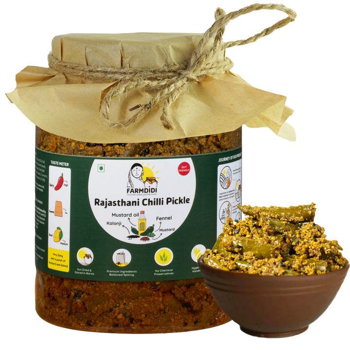 Rajasthani Hari Mirch ka Achar | Green Chilli Pickle - www.farmdidi.com