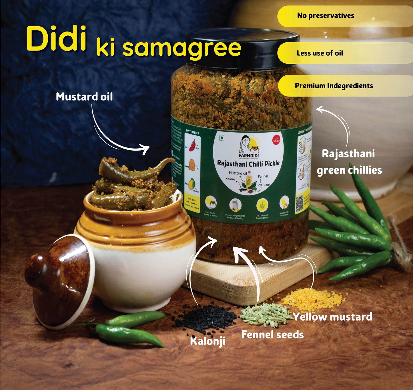 Rajasthani Hari Mirch ka Achar | Green Chilli Pickle - www.farmdidi.com