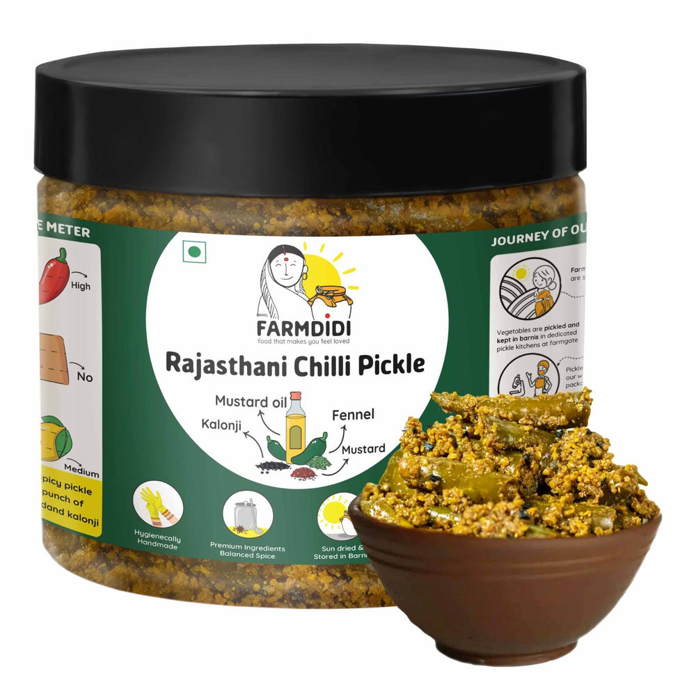 
                  
                    Rajasthani Hari Mirch ka Achar | Green Chilli Pickle - www.farmdidi.com
                  
                