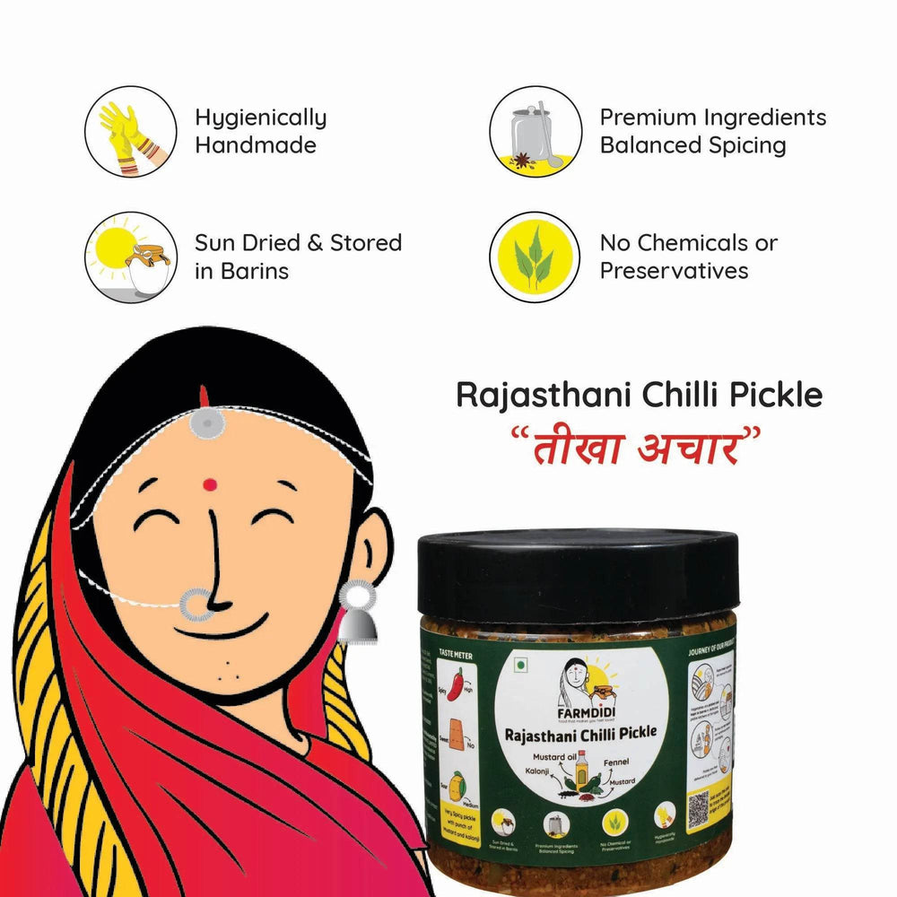 
                  
                    Rajasthani Hari Mirch ka Achar | Green Chilli Pickle - www.farmdidi.com
                  
                