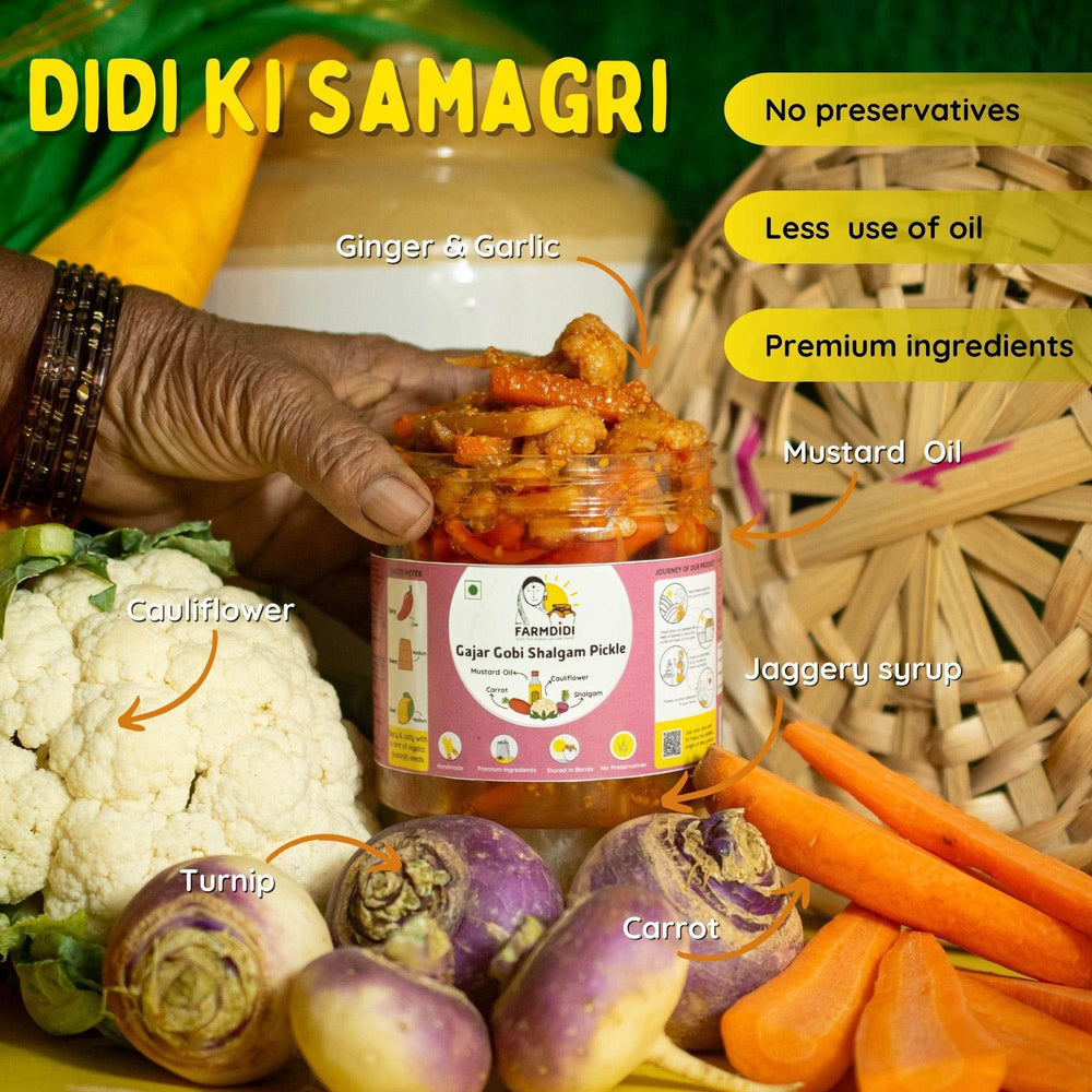 
                  
                    Gajar Gobhi Shalgam Ka Mix Achar | Vegetable Pickle - www.farmdidi.com
                  
                