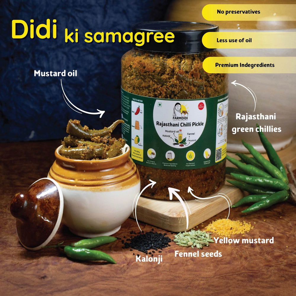 
                  
                    Rajasthani Hari Mirch ka Achar | Green Chilli Pickle - www.farmdidi.com
                  
                